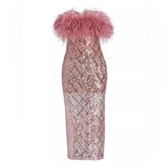 Bronx and Banco Coco x Afiya Feathered Sequin Midi-Dress size XS - Picture 2 of 13